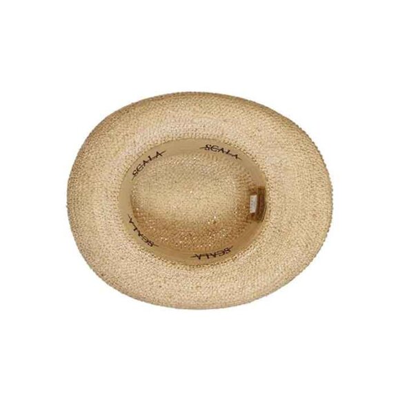 Scala" Destin" Women's Hand Crochet Raffia Upturn w/ 3-1/2" Brim Sun Hat,#L551OS - Picture 2 of 3